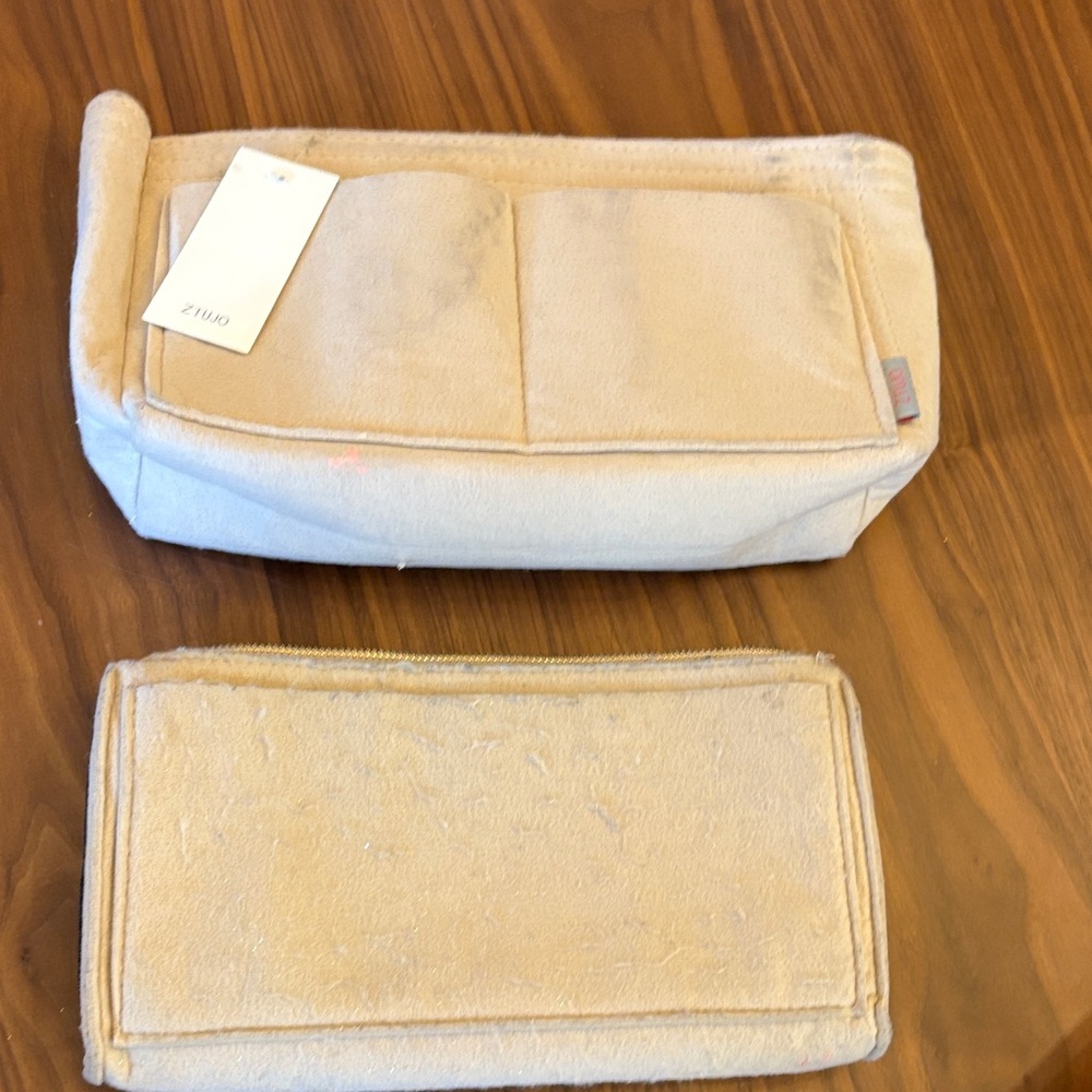 Beige Velour Pouch Set - Soft Travel Organizer